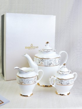 Golden Design Teapot, Sugar Pot & Creamer 